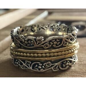 925 Sterling Silver & Gold Spinner Ring Size 9 Israel Meditation Band